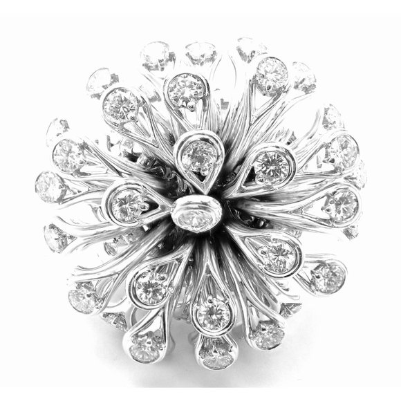 Authentic! Christian Dior 18k White Gold 6.5ct Diamond Large Flower Ring - Picture 1 of 12